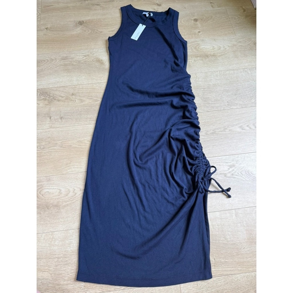NWT Michael Stars Hope Midi Dress with tie ultra rib Admiral blue high neck 1X - Picture 2 of 10